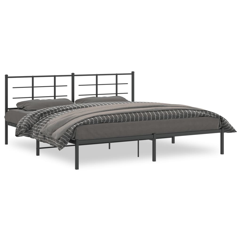 Cadre de lit métal sans matelas avec tête de lit noir 193x203cm - XIOS