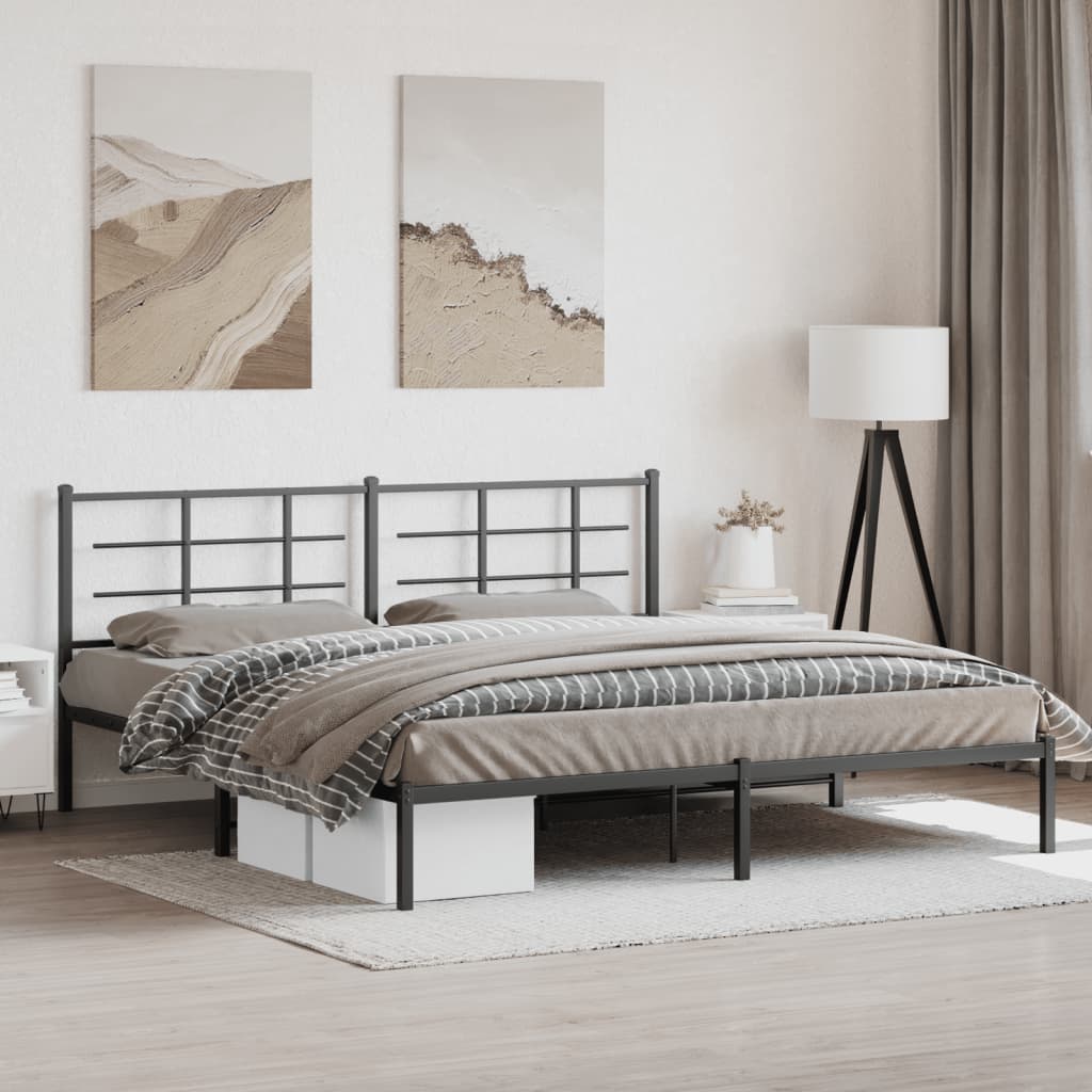 Cadre de lit métal sans matelas avec tête de lit noir 193x203cm - XIOS