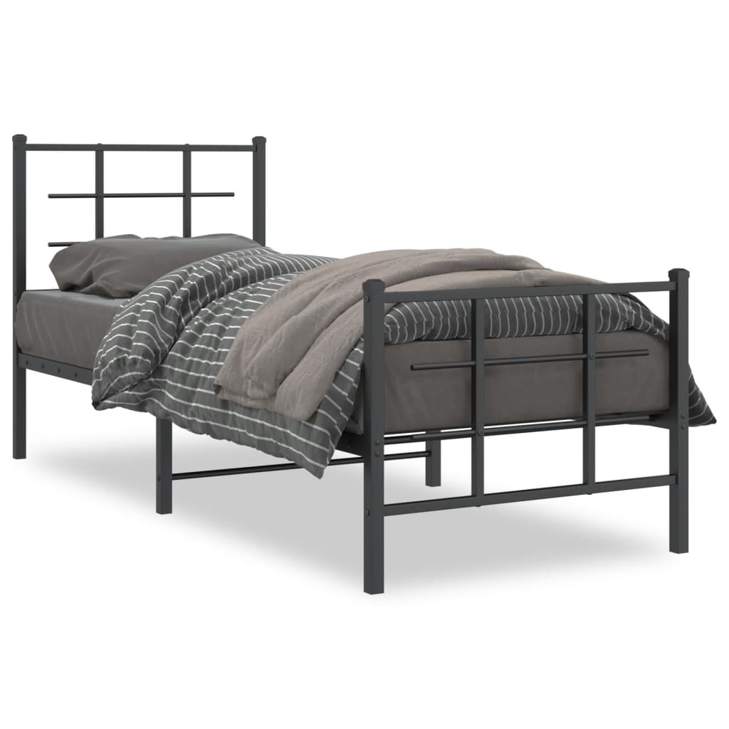 Cadre de lit métal sans matelas avec pied de lit noir 75x190 cm - XIOS