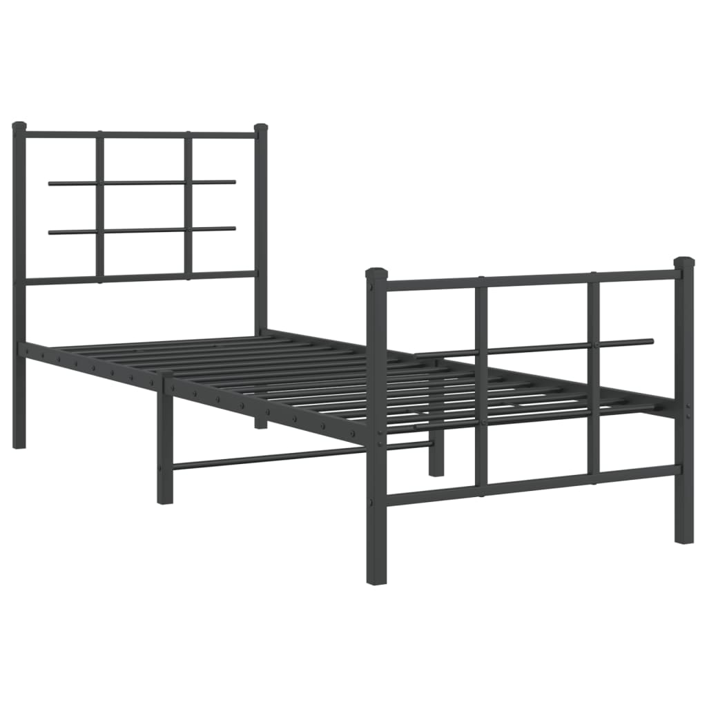 Cadre de lit métal sans matelas avec pied de lit noir 75x190 cm - XIOS