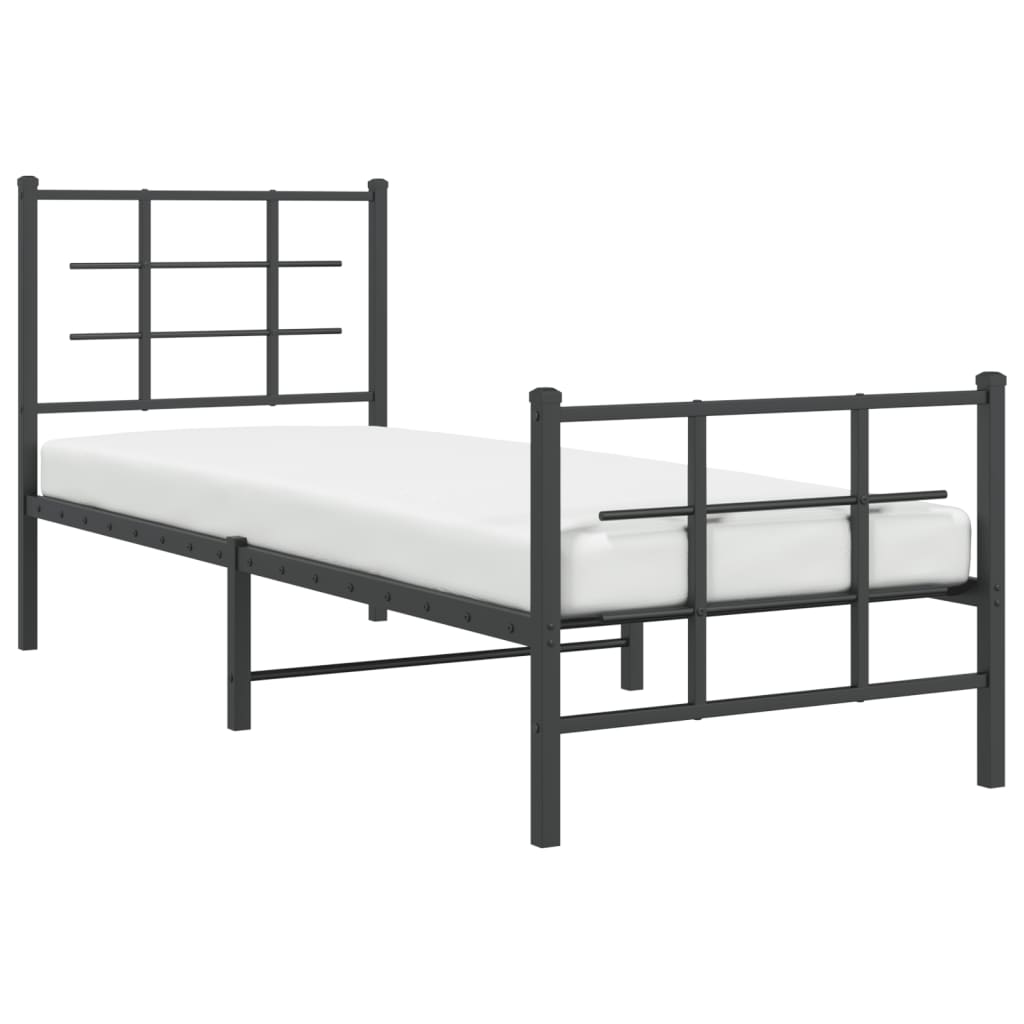 Cadre de lit métal sans matelas avec pied de lit noir 75x190 cm - XIOS