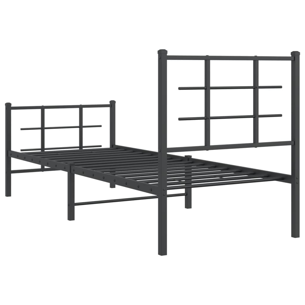 Cadre de lit métal sans matelas avec pied de lit noir 75x190 cm - XIOS