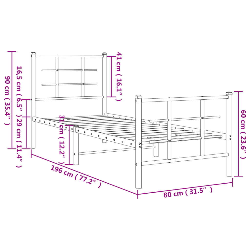 Cadre de lit métal sans matelas avec pied de lit noir 75x190 cm - XIOS