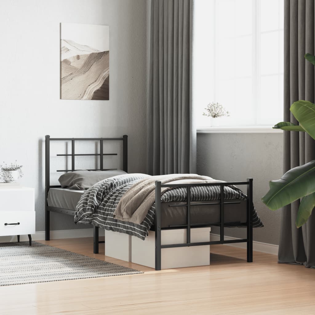 Cadre de lit métal sans matelas avec pied de lit noir 75x190 cm - XIOS
