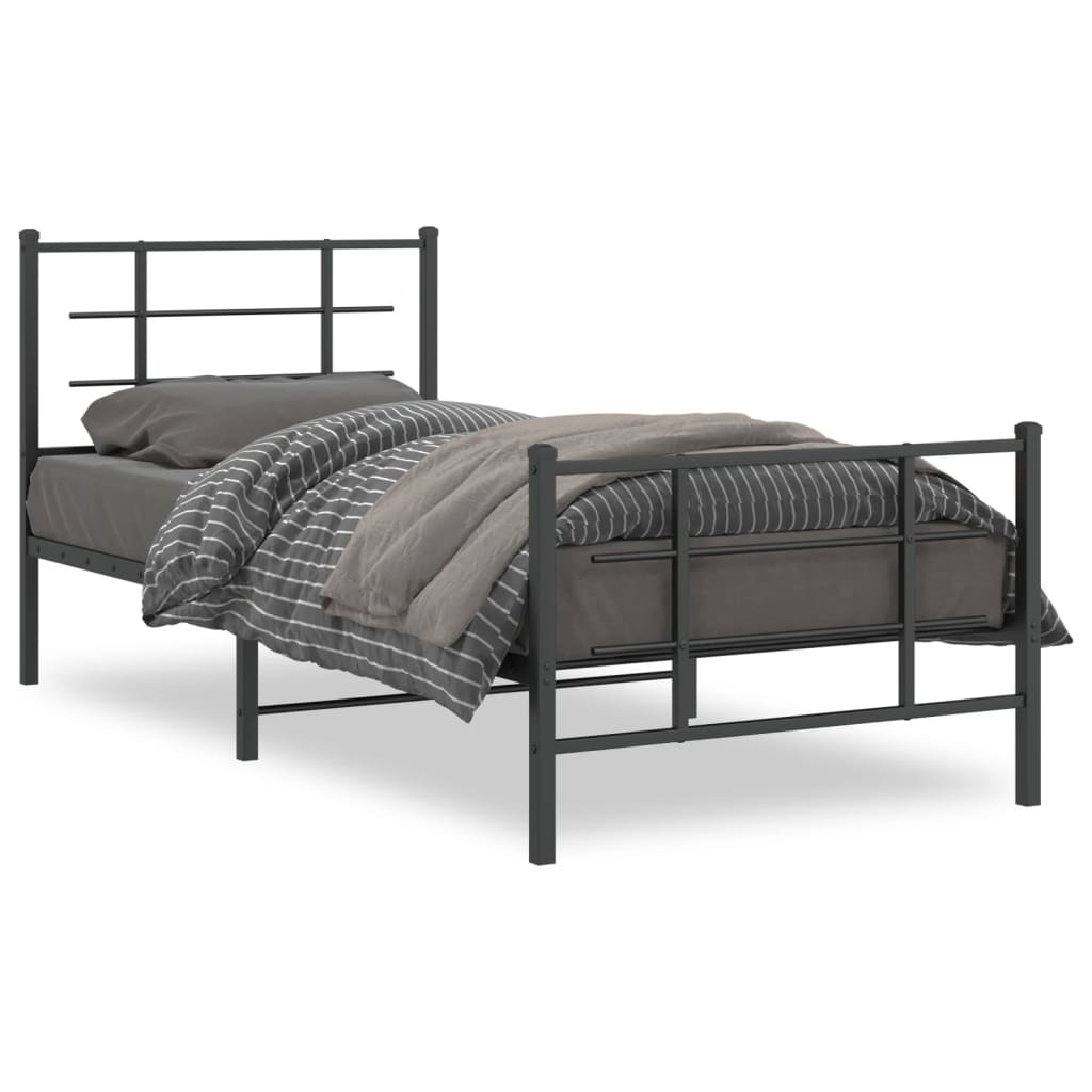 Cadre de lit métal sans matelas avec pied de lit noir 90x200 cm - XIOS