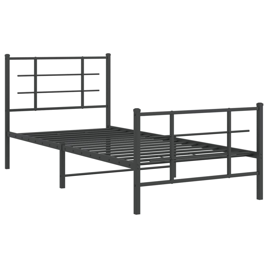 Cadre de lit métal sans matelas avec pied de lit noir 90x200 cm - XIOS