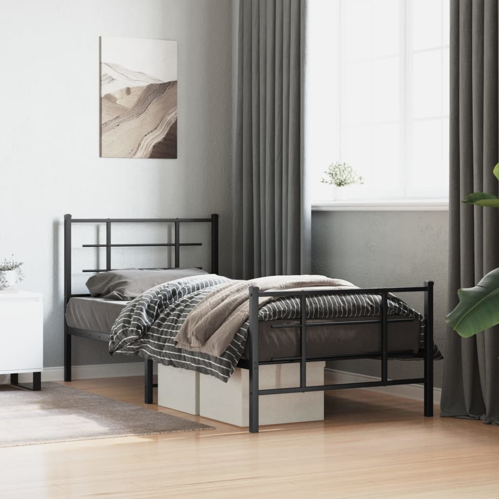 Cadre de lit métal sans matelas avec pied de lit noir 90x200 cm - XIOS
