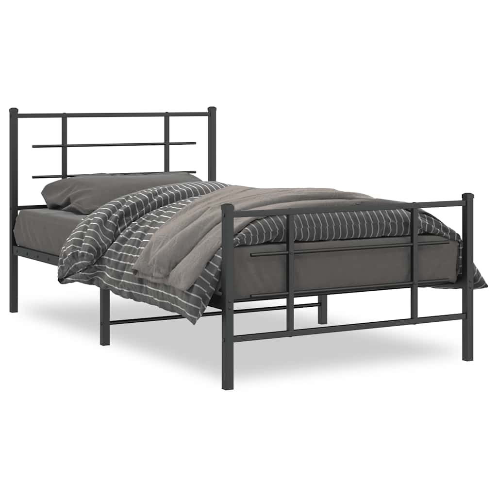 Cadre de lit métal sans matelas et pied de lit noir 100x200 cm