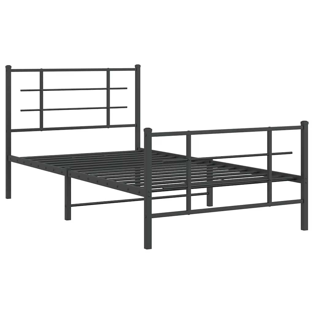 Cadre de lit métal sans matelas et pied de lit noir 100x200 cm