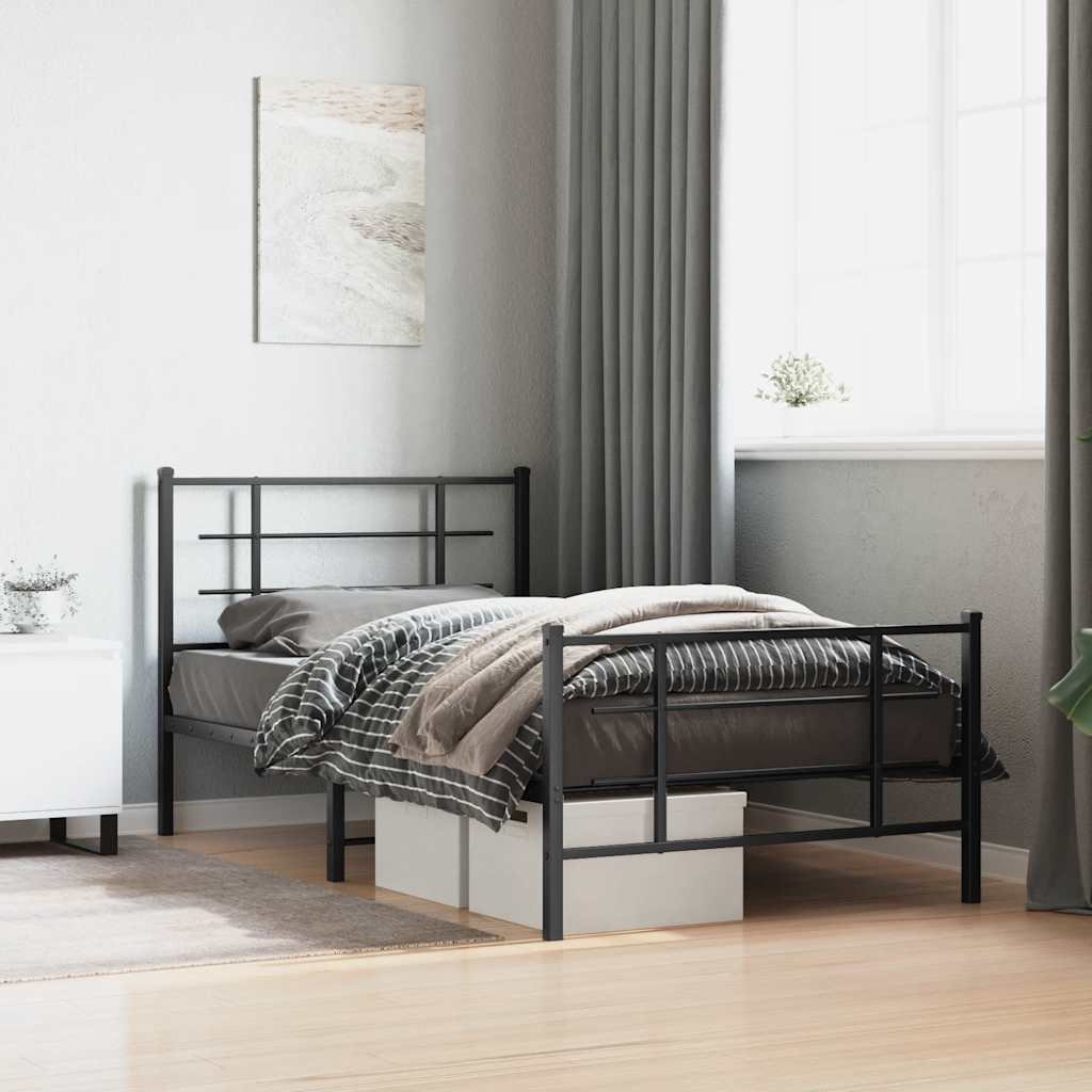 Cadre de lit métal sans matelas et pied de lit noir 100x200 cm
