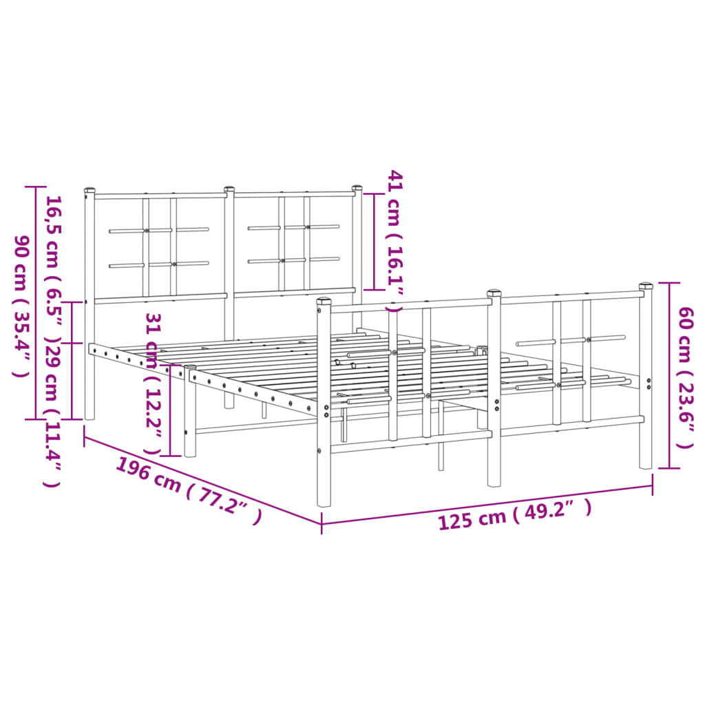 Cadre de lit métal sans matelas avec pied de lit noir 120x190cm - XIOS
