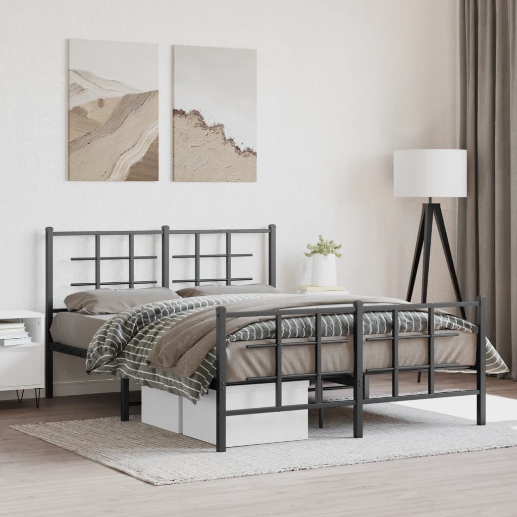 Cadre de lit métal sans matelas avec pied de lit noir 135x190cm - XIOS