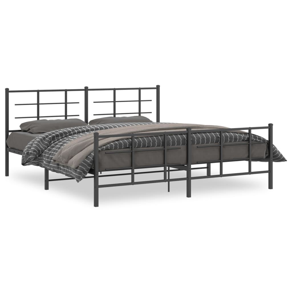 Cadre de lit métal sans matelas avec pied de lit noir 183x213cm - XIOS