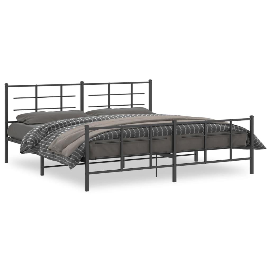 Cadre de lit métal sans matelas avec pied de lit noir 193x203cm - XIOS