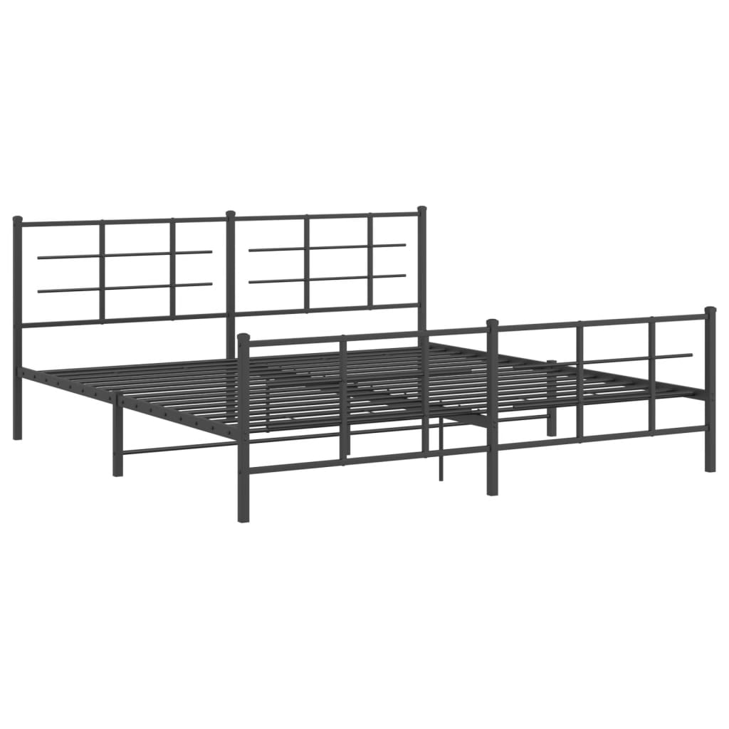 Cadre de lit métal sans matelas avec pied de lit noir 193x203cm - XIOS