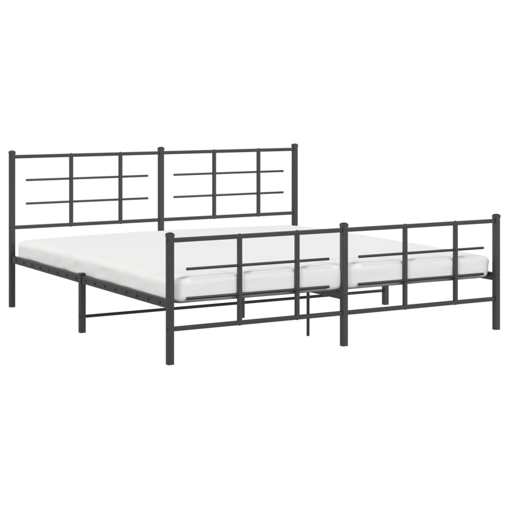 Cadre de lit métal sans matelas avec pied de lit noir 193x203cm - XIOS
