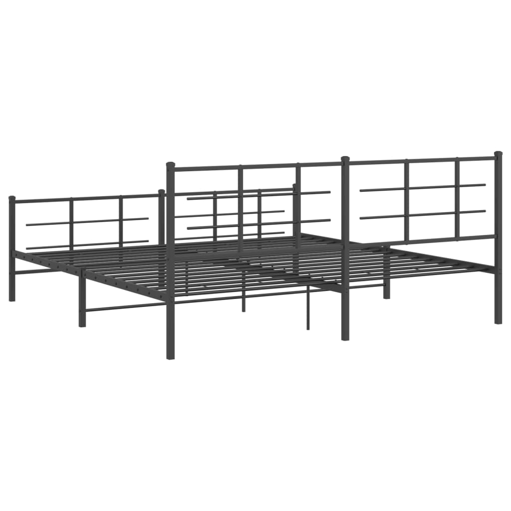 Cadre de lit métal sans matelas avec pied de lit noir 193x203cm - XIOS