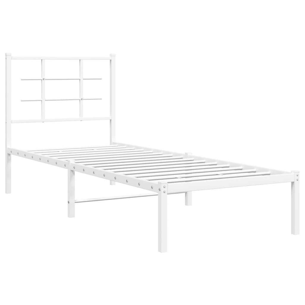 Cadre de lit métal sans matelas avec tête de lit blanc 75x190cm - XIOS