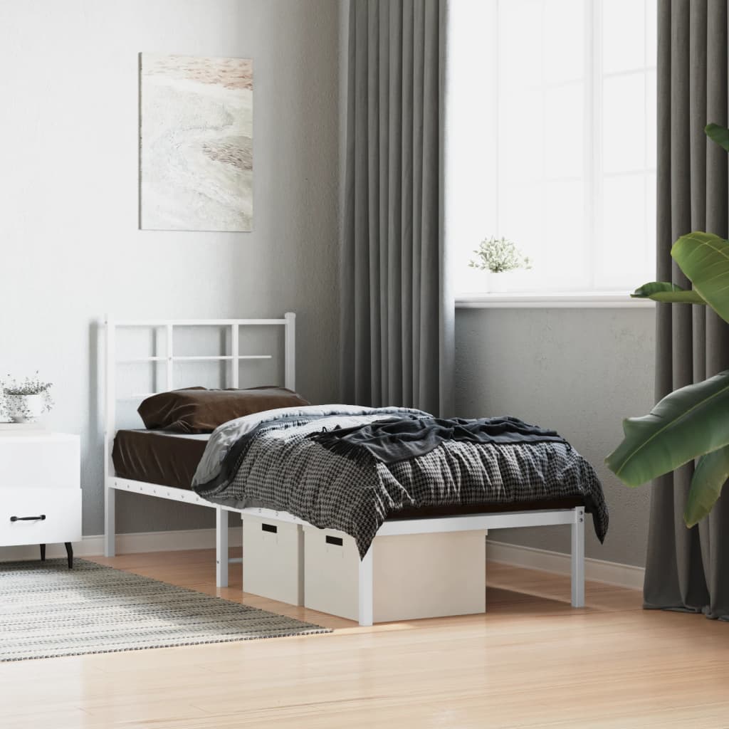 Cadre de lit métal sans matelas avec tête de lit blanc 75x190cm - XIOS