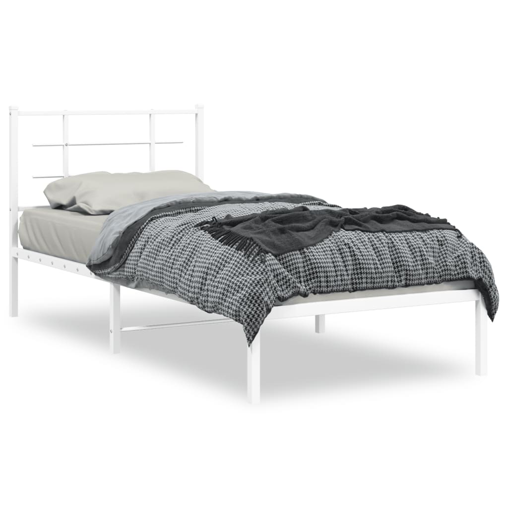 Cadre de lit métal sans matelas avec tête de lit blanc 90x190cm - XIOS