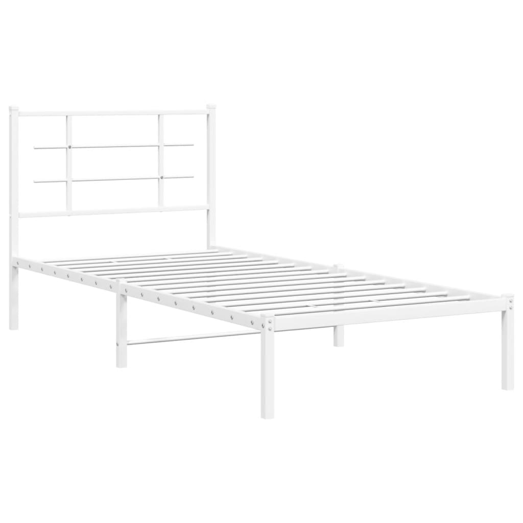 Cadre de lit métal sans matelas avec tête de lit blanc 90x190cm - XIOS