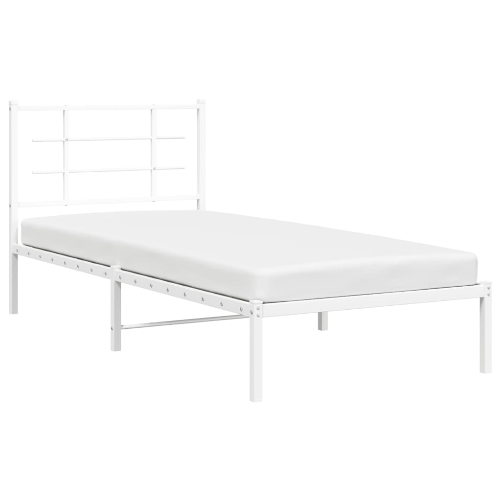 Cadre de lit métal sans matelas avec tête de lit blanc 90x190cm - XIOS