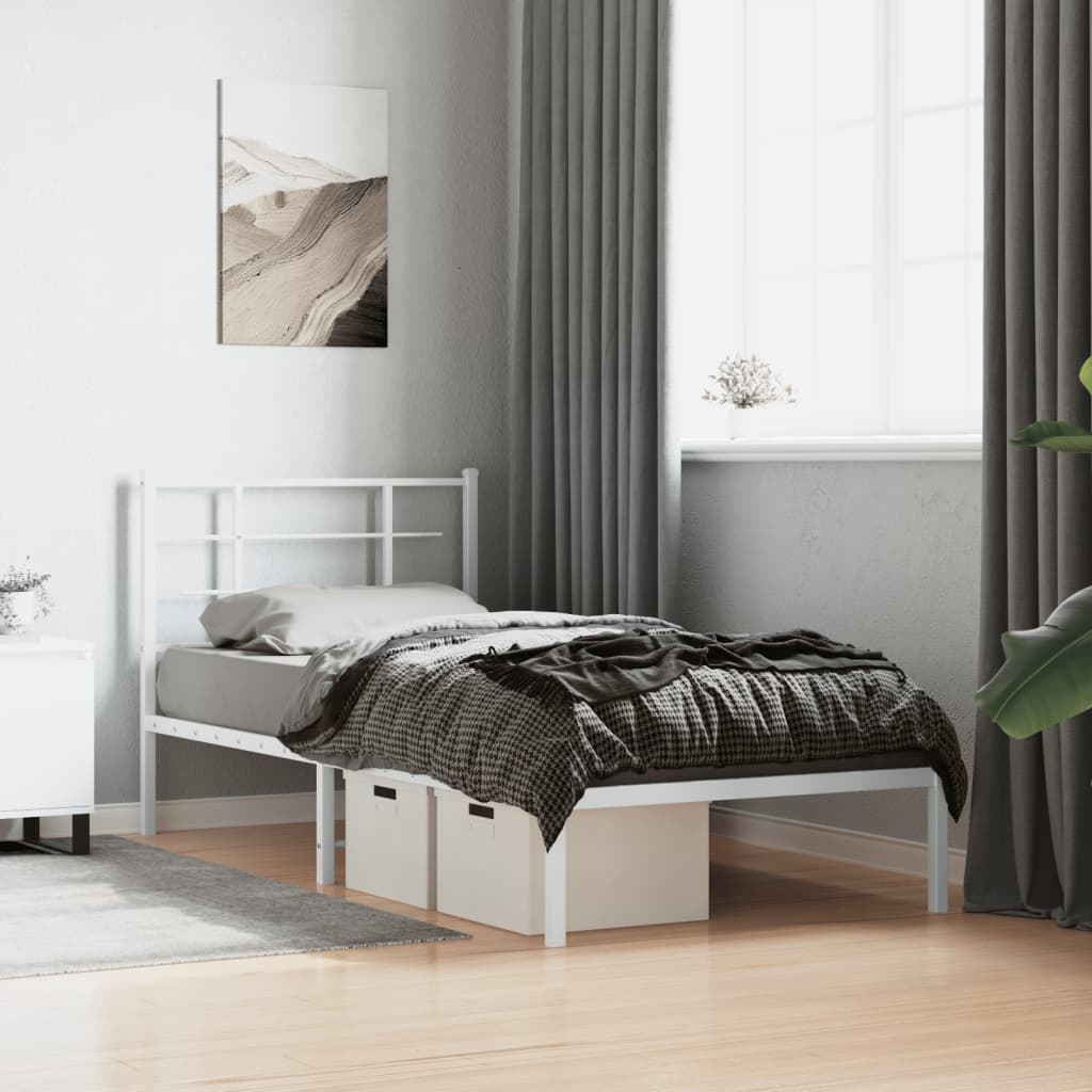 Cadre de lit métal sans matelas avec tête de lit blanc 90x190cm - XIOS