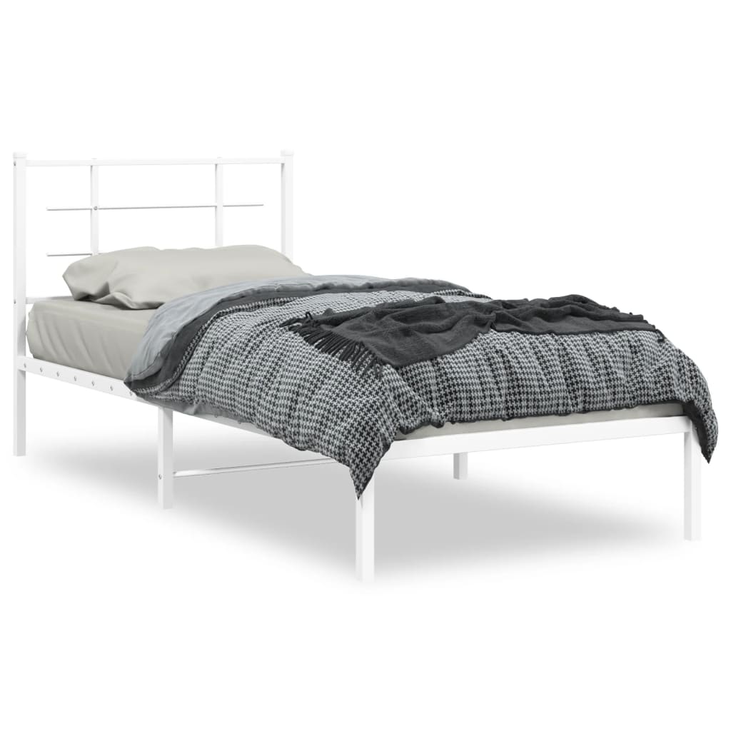 Cadre de lit métal sans matelas avec tête de lit blanc 90x200cm - XIOS