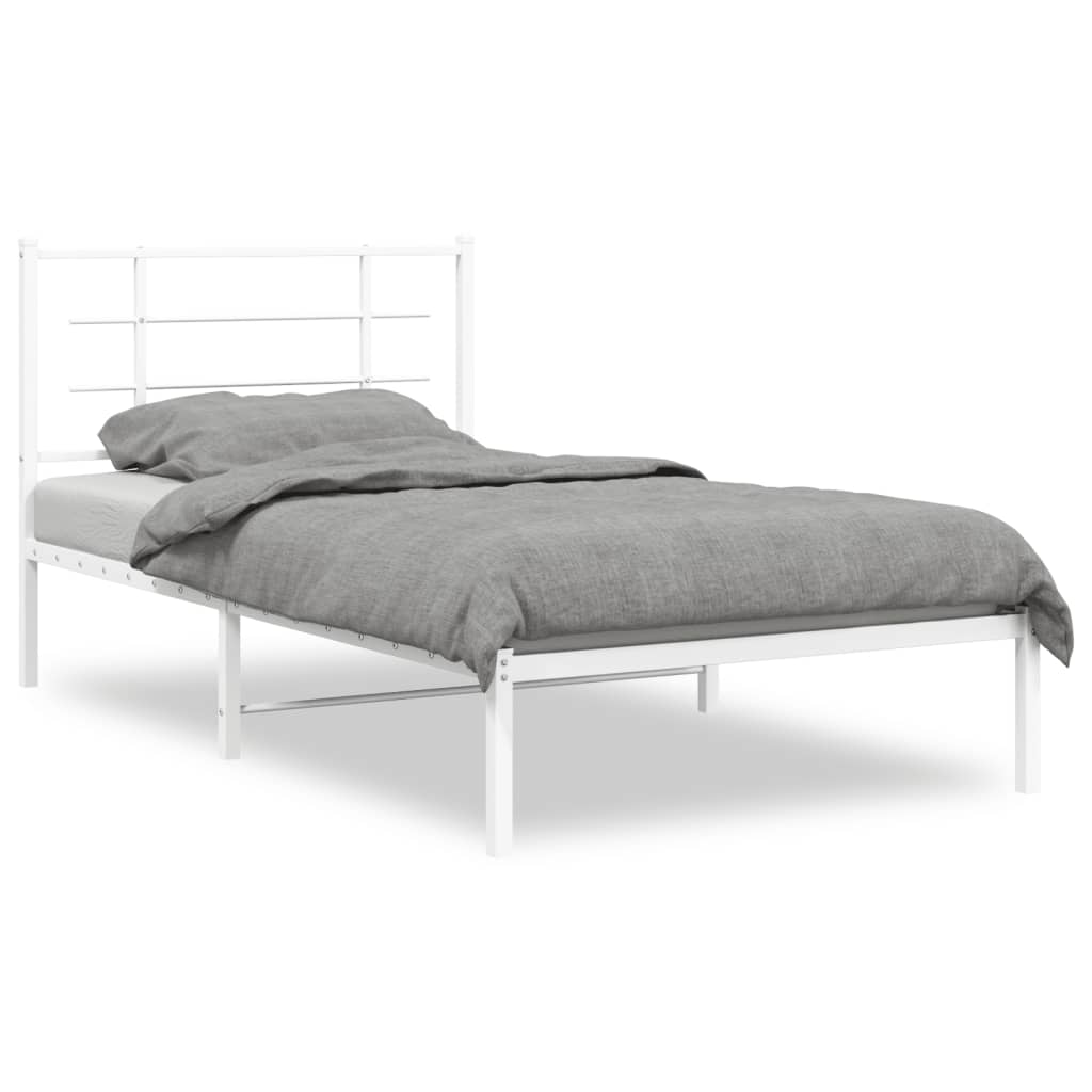Cadre de lit métal sans matelas et tête de lit blanc 100x190 cm - XIOS