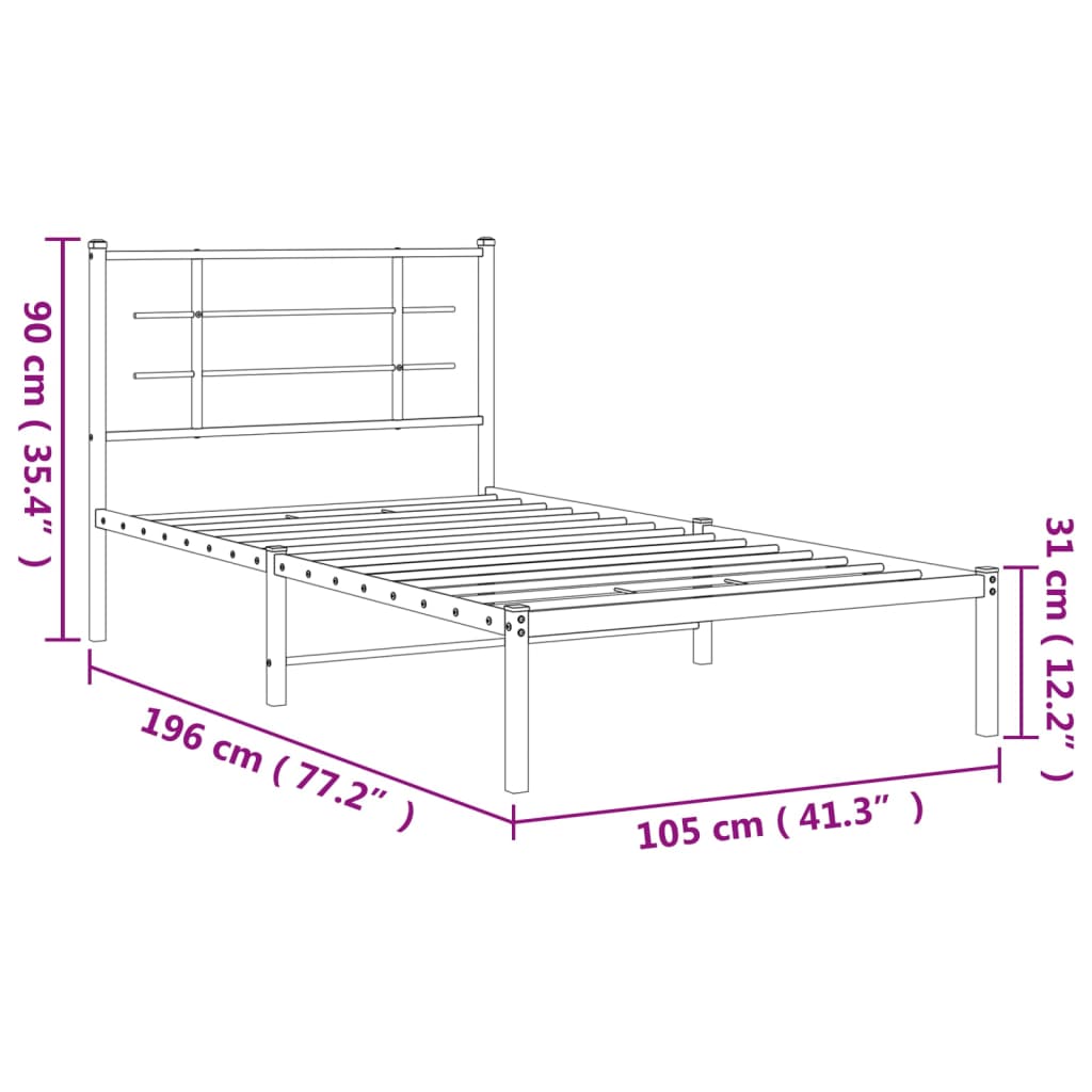 Cadre de lit métal sans matelas et tête de lit blanc 100x190 cm - XIOS