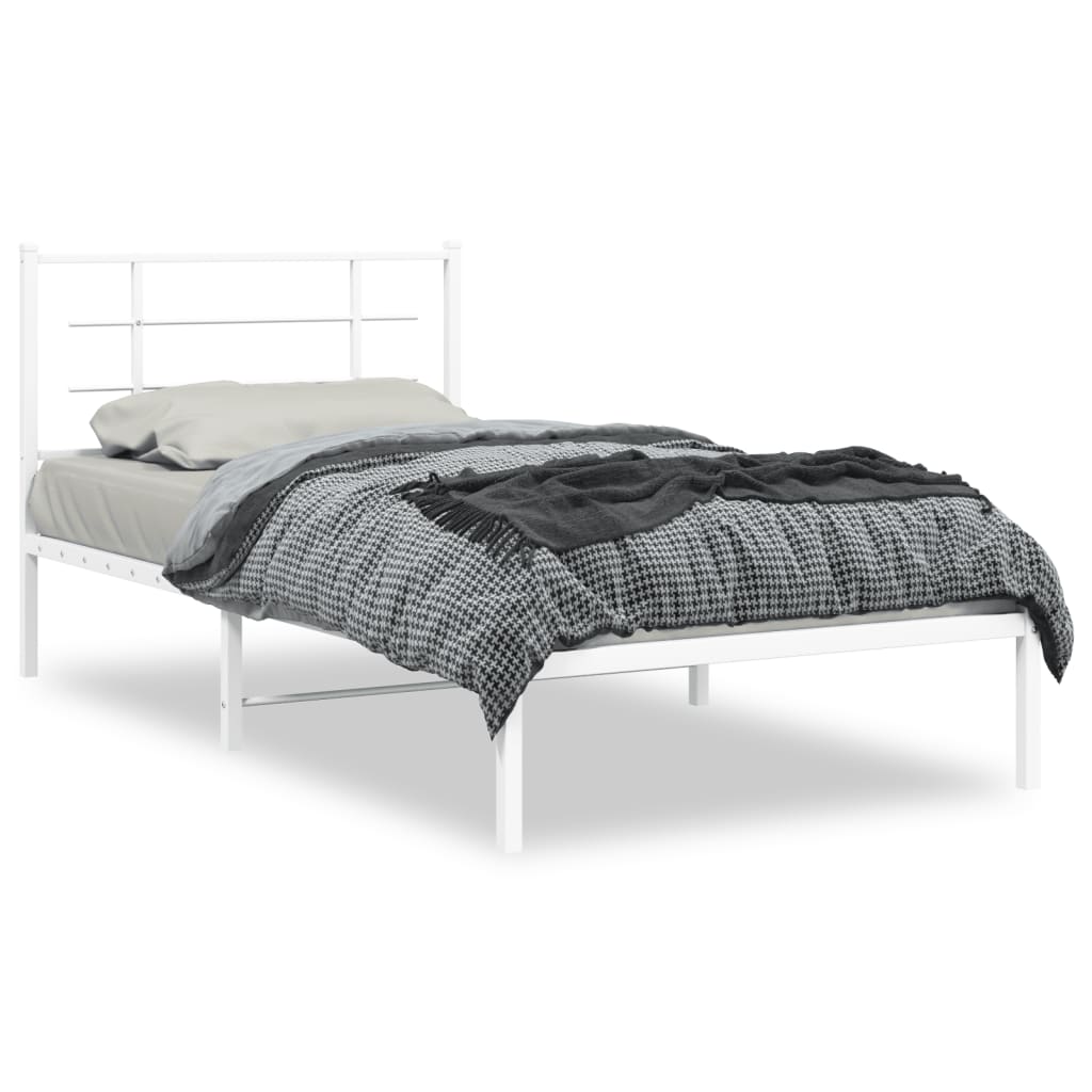 Cadre de lit métal sans matelas et tête de lit blanc 100x200 cm - XIOS