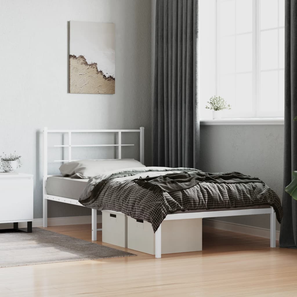 Cadre de lit métal sans matelas et tête de lit blanc 107x203 cm - XIOS