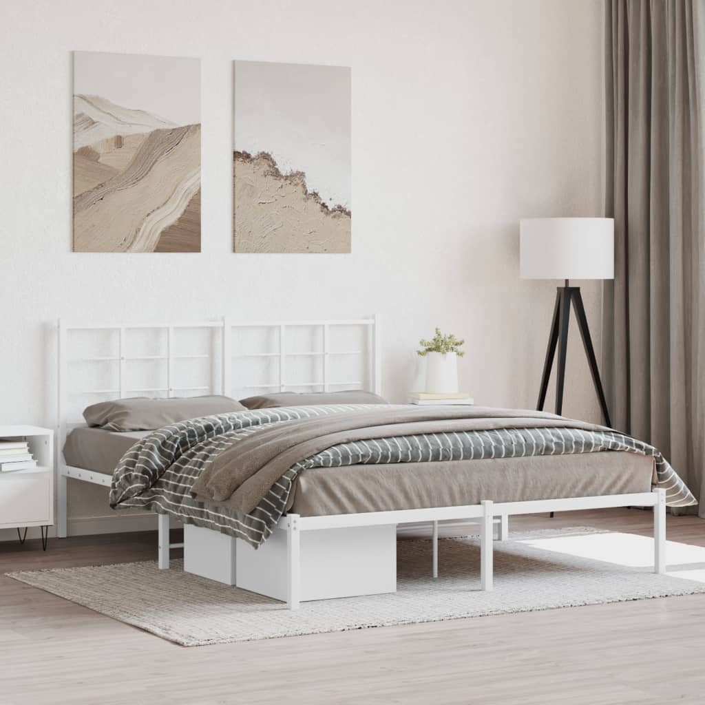 Cadre de lit métal sans matelas et tête de lit blanc 150x200 cm - XIOS