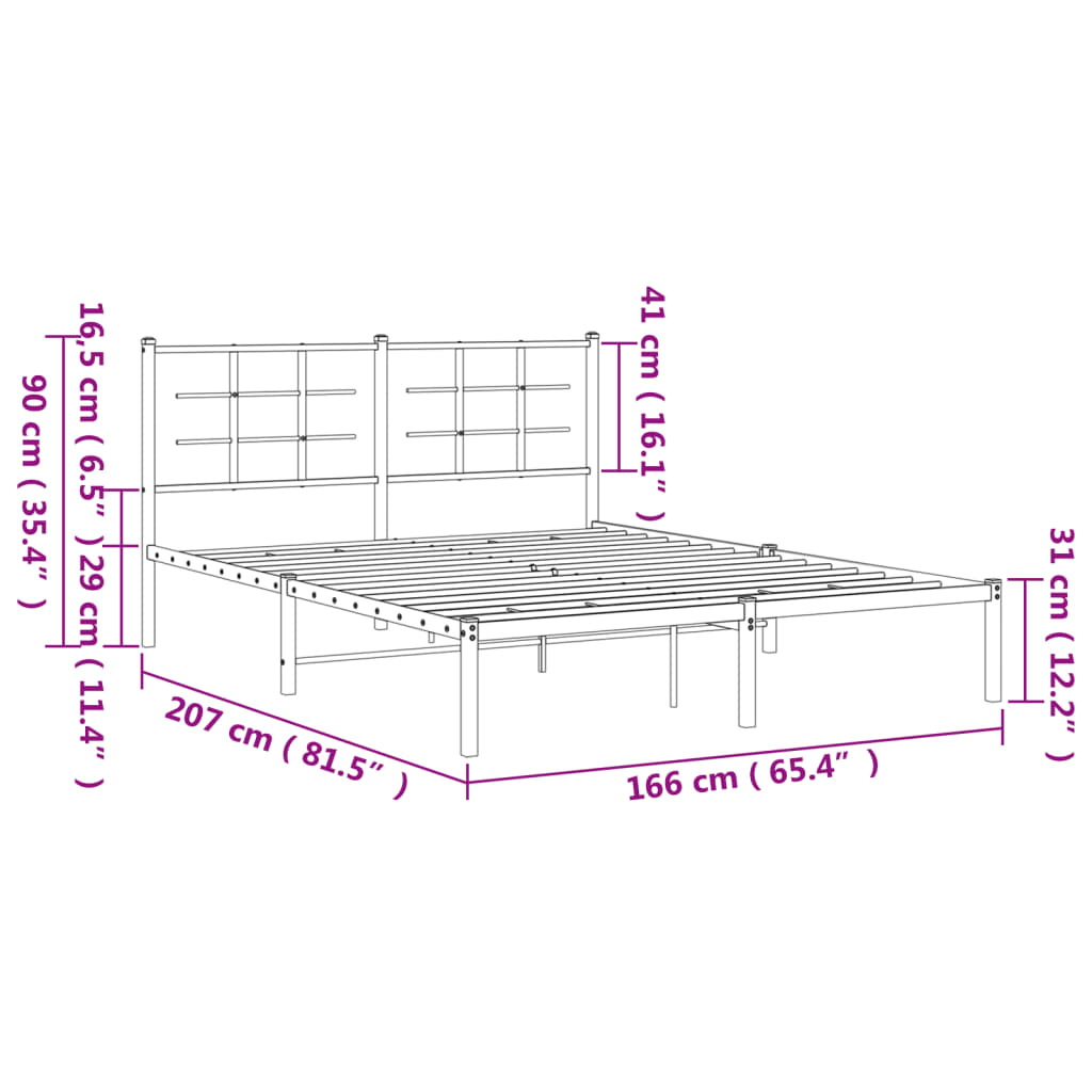Cadre de lit métal sans matelas et tête de lit blanc 160x200 cm - XIOS