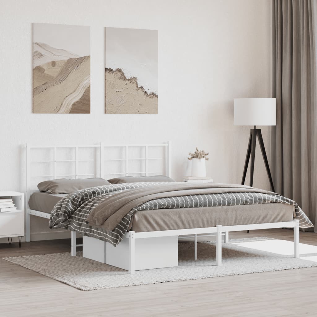 Cadre de lit métal sans matelas et tête de lit blanc 160x200 cm - XIOS