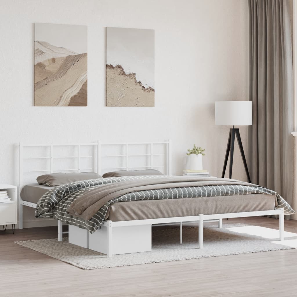 Cadre de lit métal sans matelas et tête de lit blanc 180x200 cm - XIOS