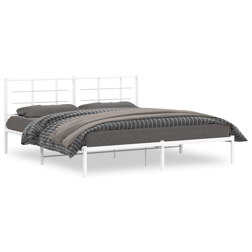 Cadre de lit métal sans matelas et tête de lit blanc 183x213 cm - XIOS