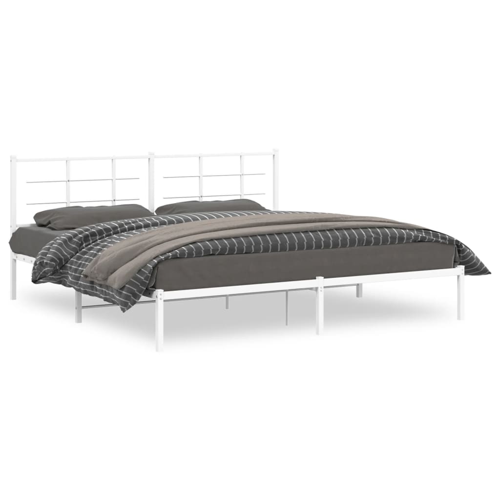 Cadre de lit métal sans matelas et tête de lit blanc 193x203 cm - XIOS
