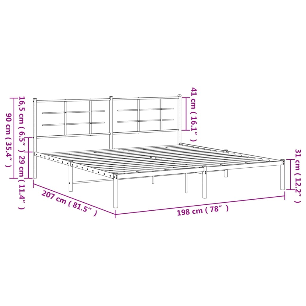 Cadre de lit métal sans matelas et tête de lit blanc 193x203 cm - XIOS