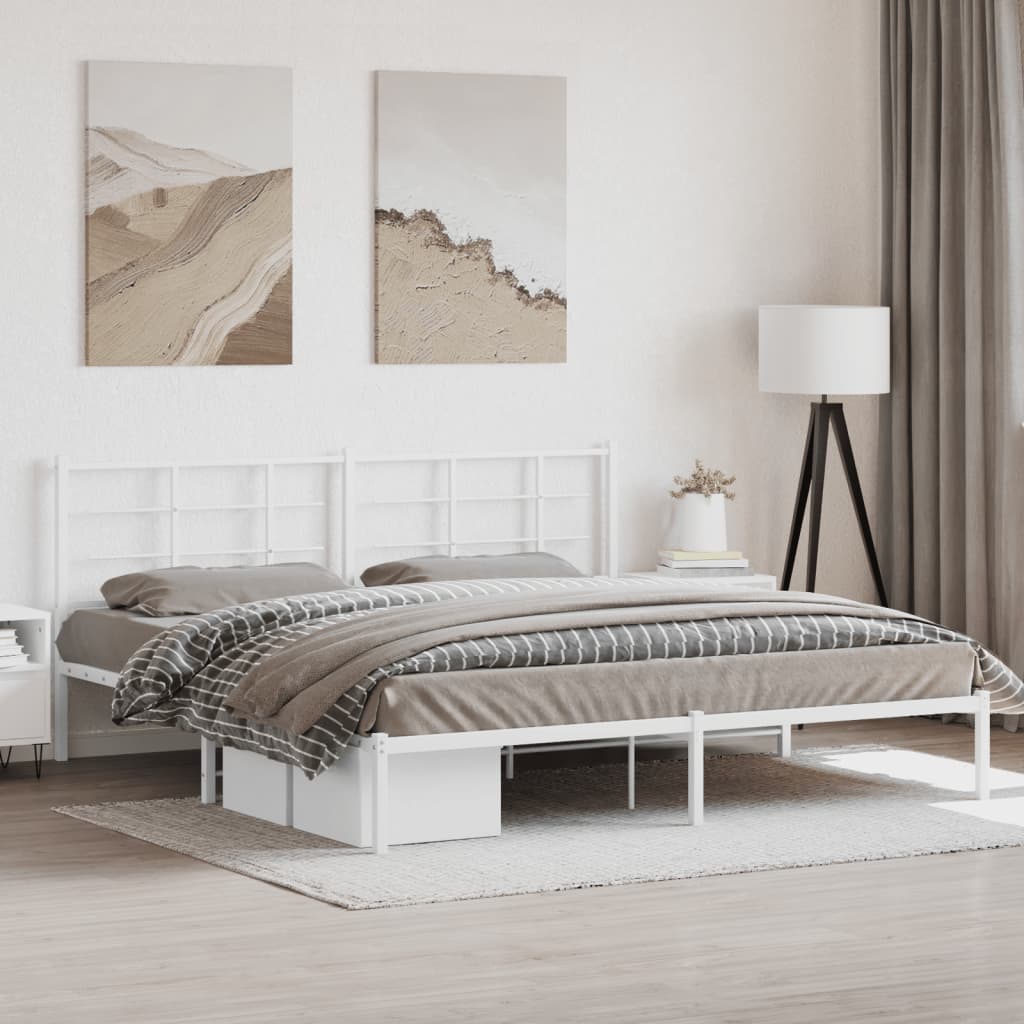 Cadre de lit métal sans matelas et tête de lit blanc 193x203 cm - XIOS