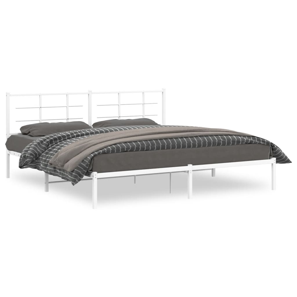 Cadre de lit métal sans matelas et tête de lit blanc 200x200 cm - XIOS