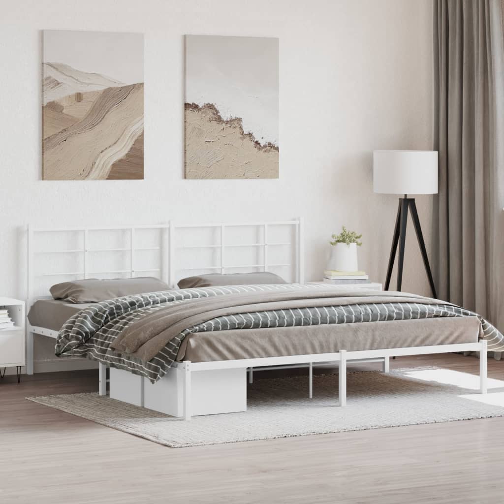 Cadre de lit métal sans matelas et tête de lit blanc 200x200 cm - XIOS