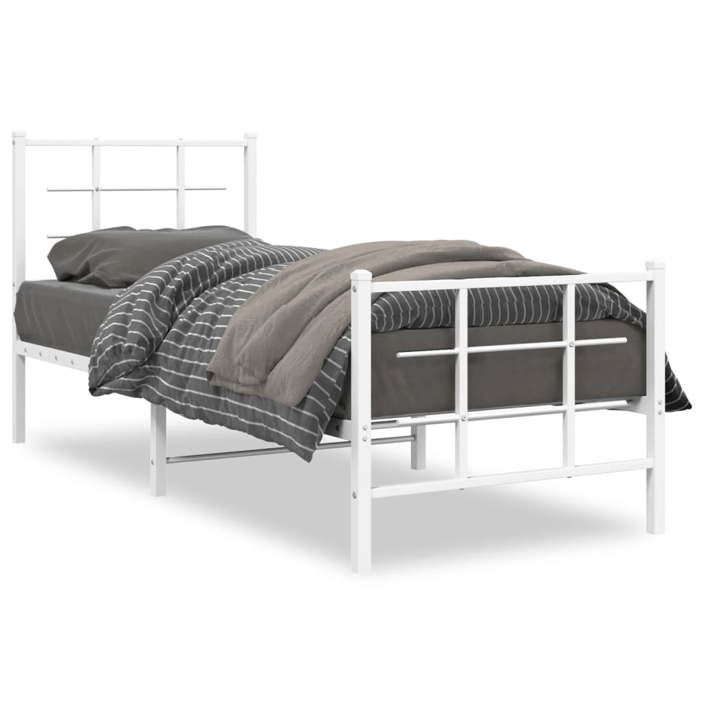 Cadre de lit métal sans matelas avec pied de lit blanc 75x190cm - XIOS