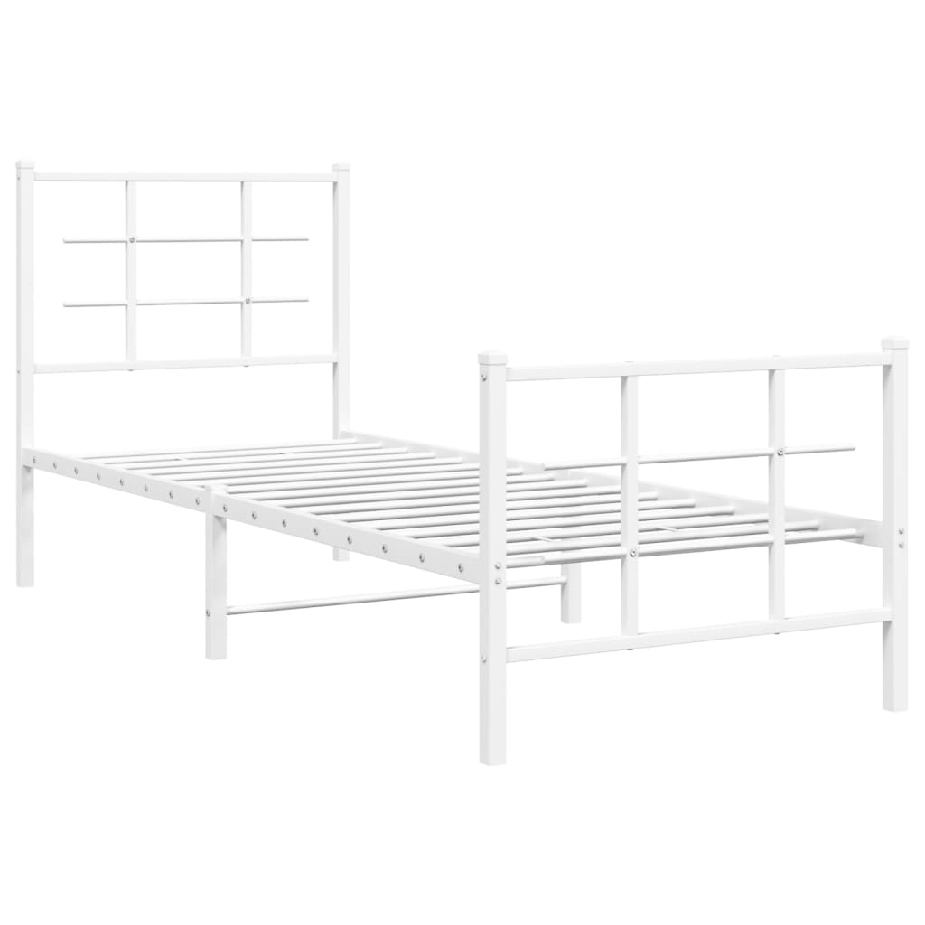 Cadre de lit métal sans matelas avec pied de lit blanc 75x190cm - XIOS
