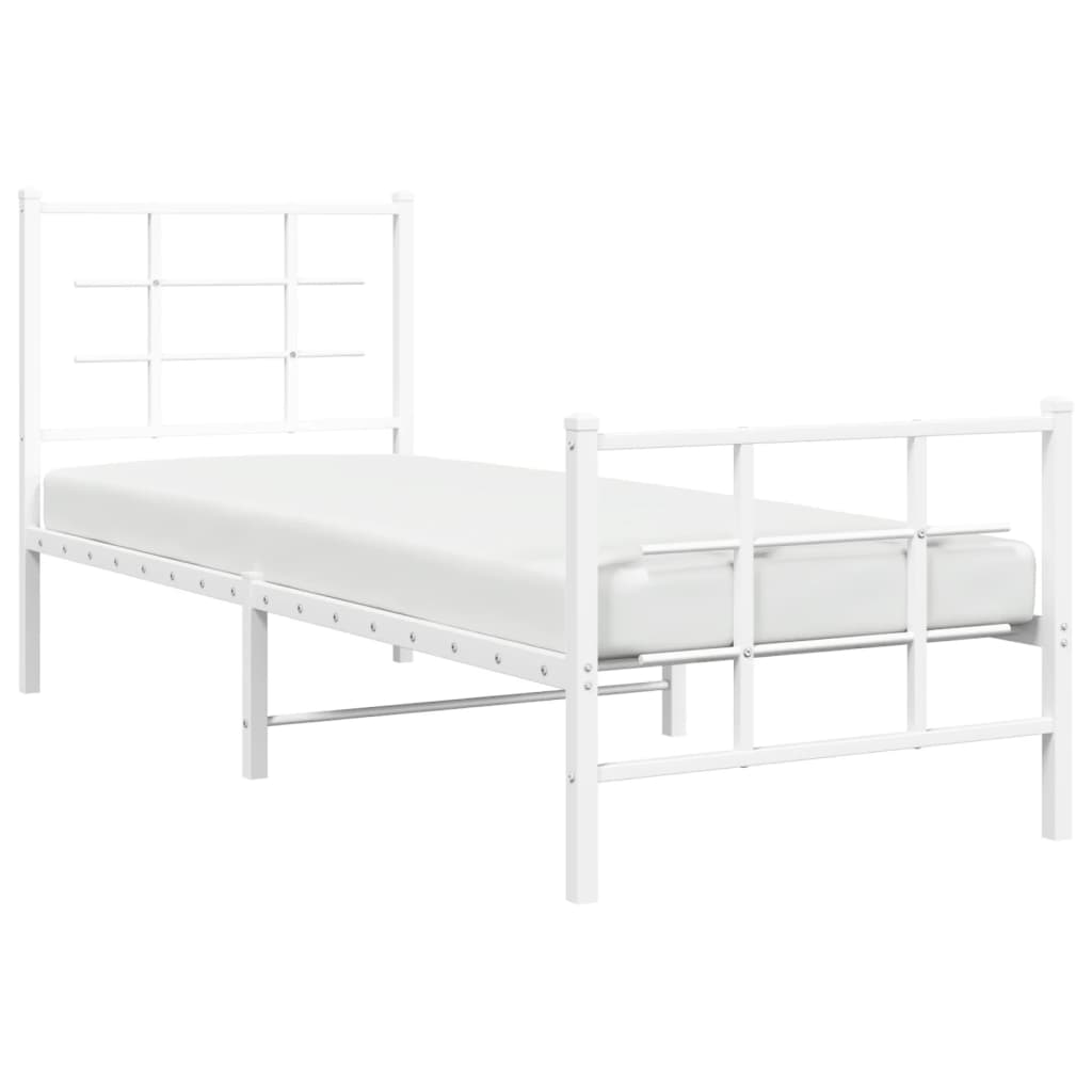 Cadre de lit métal sans matelas avec pied de lit blanc 75x190cm - XIOS