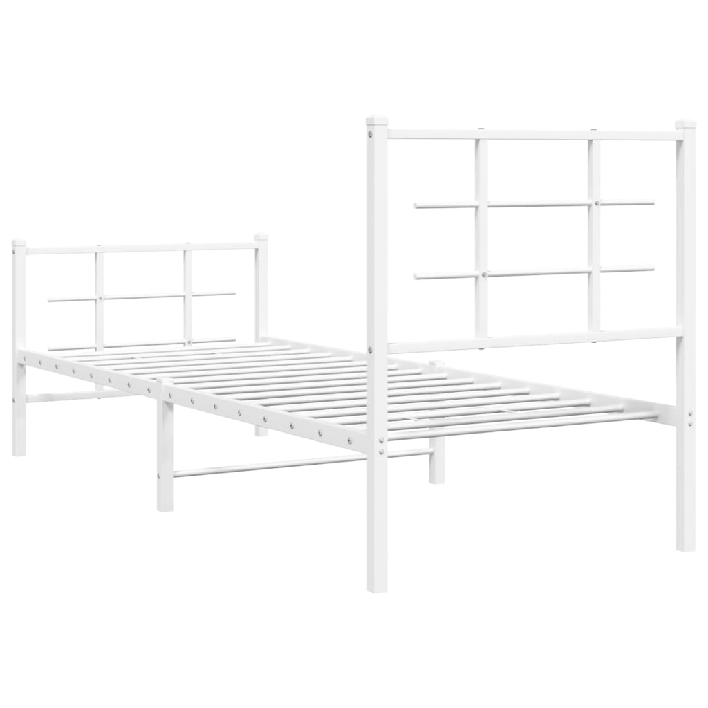 Cadre de lit métal sans matelas avec pied de lit blanc 75x190cm - XIOS