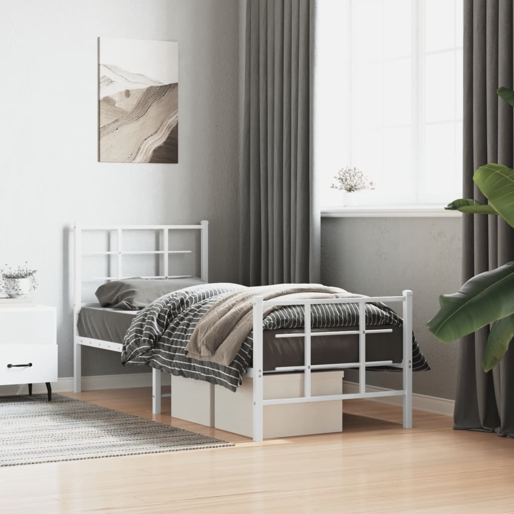 Cadre de lit métal sans matelas avec pied de lit blanc 75x190cm - XIOS