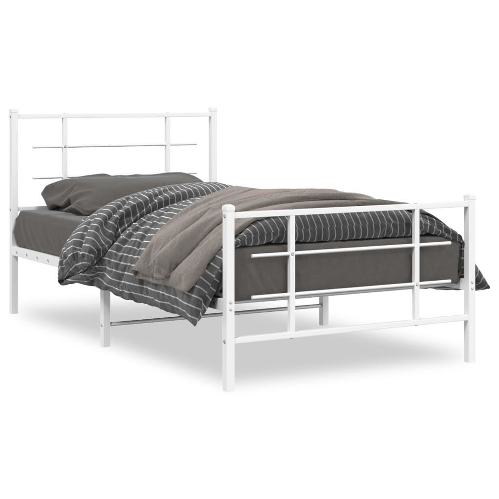 Cadre de lit métal sans matelas et pied de lit blanc 100x200 cm - XIOS