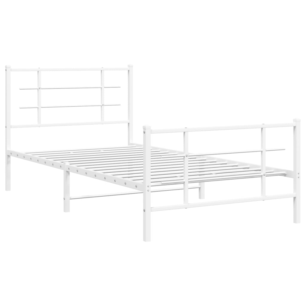 Cadre de lit métal sans matelas et pied de lit blanc 107x203 cm - XIOS