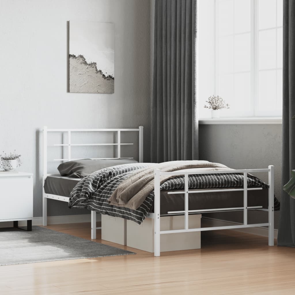 Cadre de lit métal sans matelas et pied de lit blanc 107x203 cm - XIOS